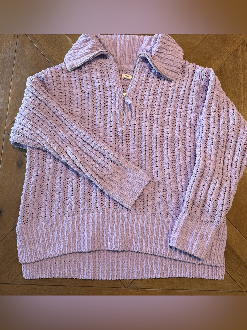 Aerie Womens Lavender Chenille Chunky Cable Knit Quarter Zip Sweater Medium